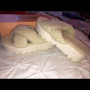 Public Desire platform fuzzy sandals